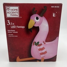 3.5 Ft LED Flamingo w Antlers Christmas Inflatable  Holiday Scarf