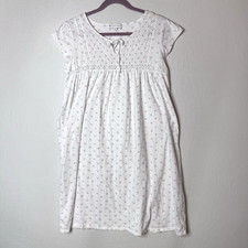 Eileen West White Cotton Nightgown Lace Trim Cottage Soft Pink Floral Sz M