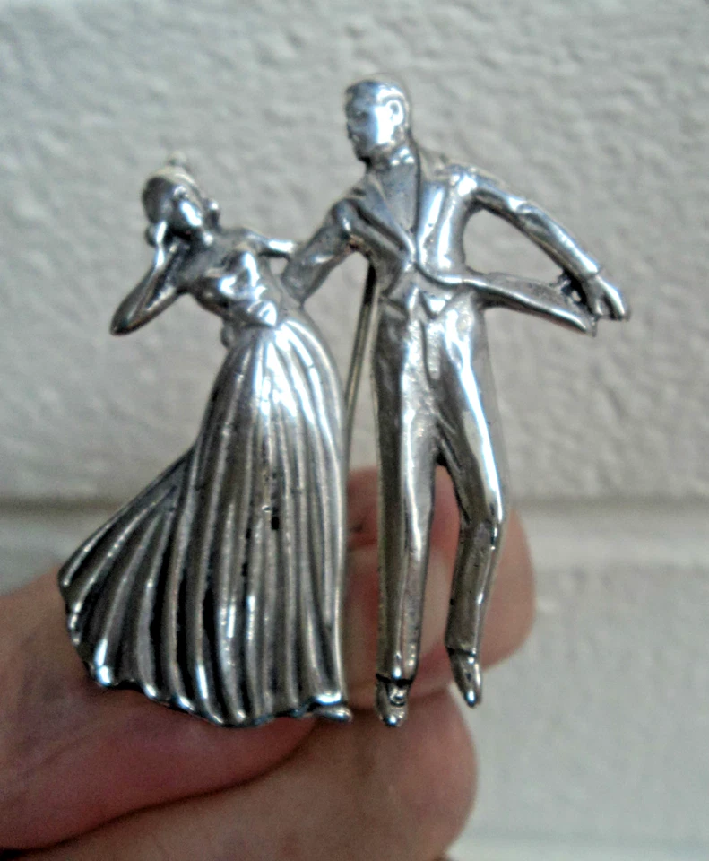 Spilla Da Ballo Danzante Grande Argento Design Attraente c1940 Anni '50 - Immagine 3 di 4