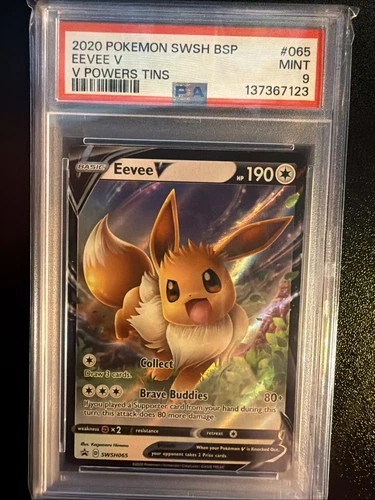 PSA 9 2020 POKEMON SWSH BLACK STAR PROMO SWSH065 #065 EEVEE V V POWERS TINS 🔥
