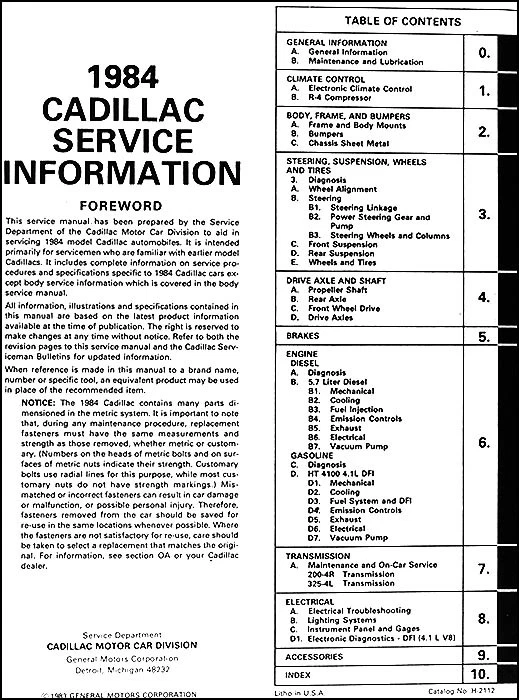 Cadillac 1984-1985 taller manual y servicio de carrocería en USB - Información de reparación Foto 2 de 4