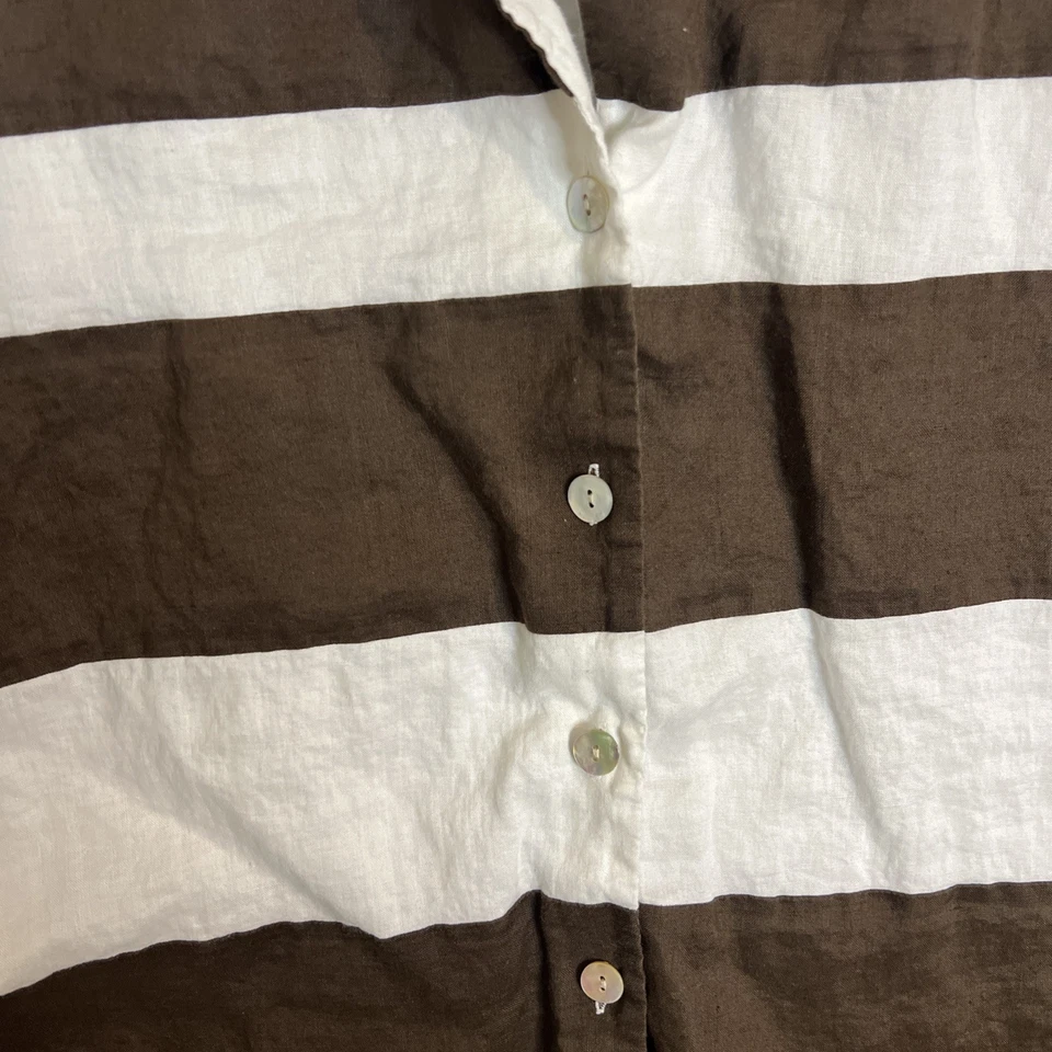 Camisa abotonada vintage Cali para mujer talla 16 a rayas lino Lagenlook minimalista Foto 2 de 4