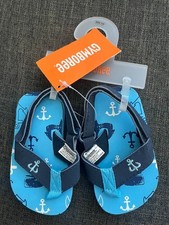 GYMBOREE Swim Shop Blue Anchors N Whales Flip Flops Toddler Sz 3-4 w. Strap NWT