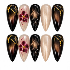 Luxury Handmade Press On Flower Nails Set Salon Quality Lasts 4 Weeks