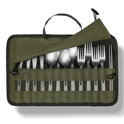 Folded Portable13 Piece Camping Cutlery Set with Pouch Multipurpose Sturdy