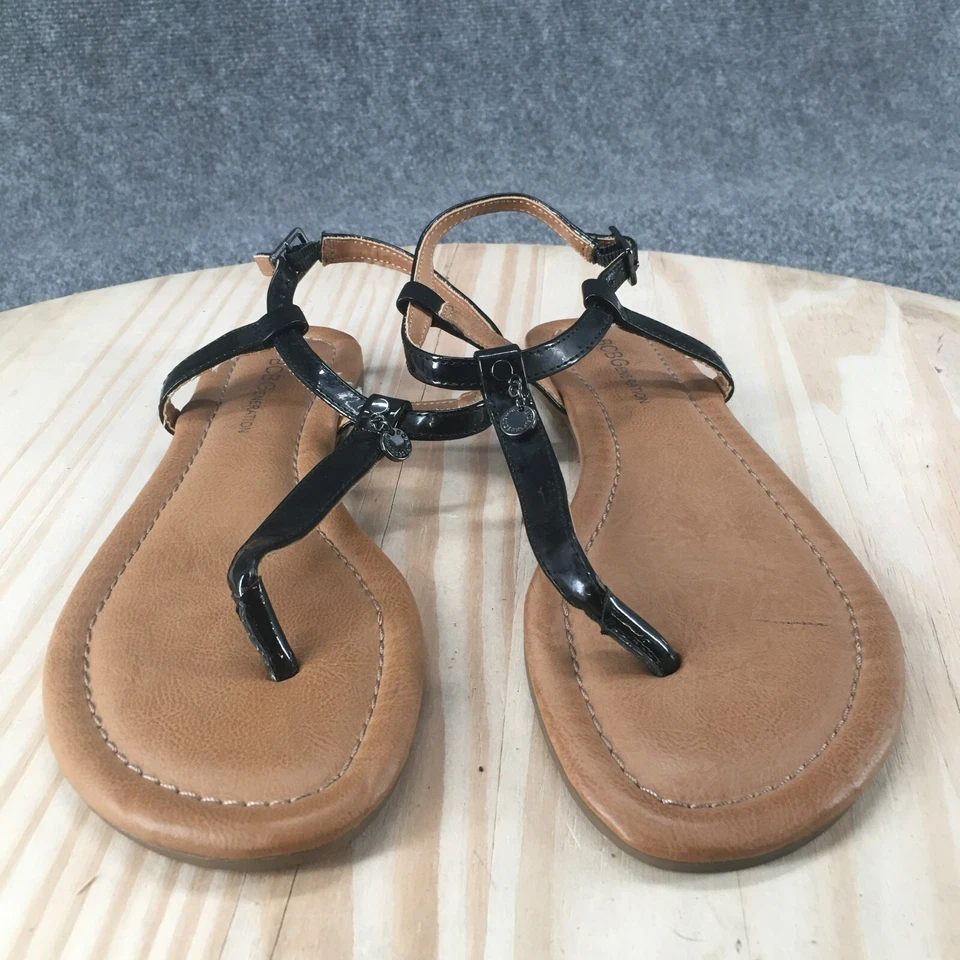 Sandalias BCBGeneration para mujer 6 B correas al tobillo cuero negro informal hebilla tanga Foto 4 de 4