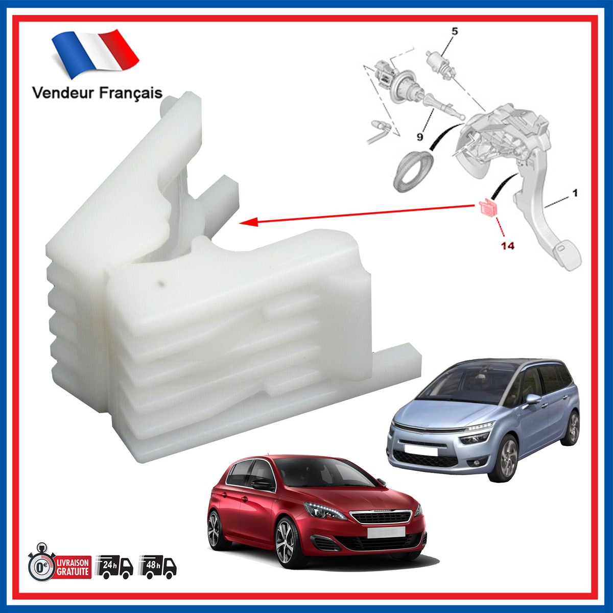 Clips Pour Pédale D'embrayage - Compatible Citroën C4 Picasso, Peugeot 308, 508, Etc. - Réf. SC58156, Neuf Sous Emballage