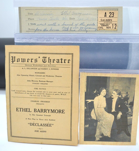 RARE 1921  Ethel Barrymore Powers' Theatre Chicago Playbill & Ticket Stub  READ - Picture 1 of 8