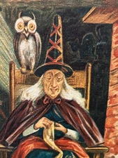 Halloween Faux Book Stash Storage Box Hallowe'en Witch w/ Chair Black Cat & Owl