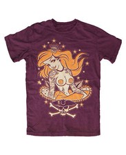 Mermaid Tattooed Pin Up T-Shirt Burgund Gothic Rockabilly Tattoo Biker Kult Fun
