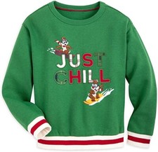 Disney Store Chip N Dale Holiday Sweatshirt Pullover for Boys Green Just Chill