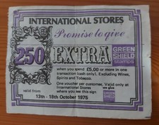 Vintage Green Shield Stamps voucher International Stores Oct 1975  **rare*