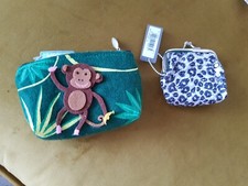 2 new kids coin purses, Pitter Patter Monkey, leopard print sequin