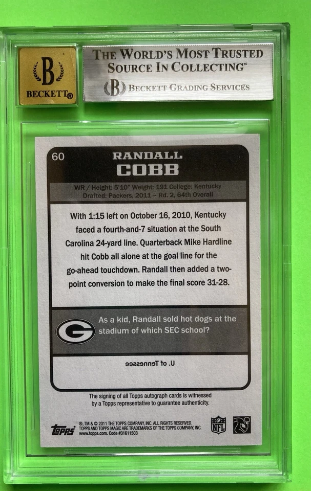 2011 Topps Magic Randall Cobb Auto Autograph RC SP the bear slayer 🐻  - Image 2 of 2