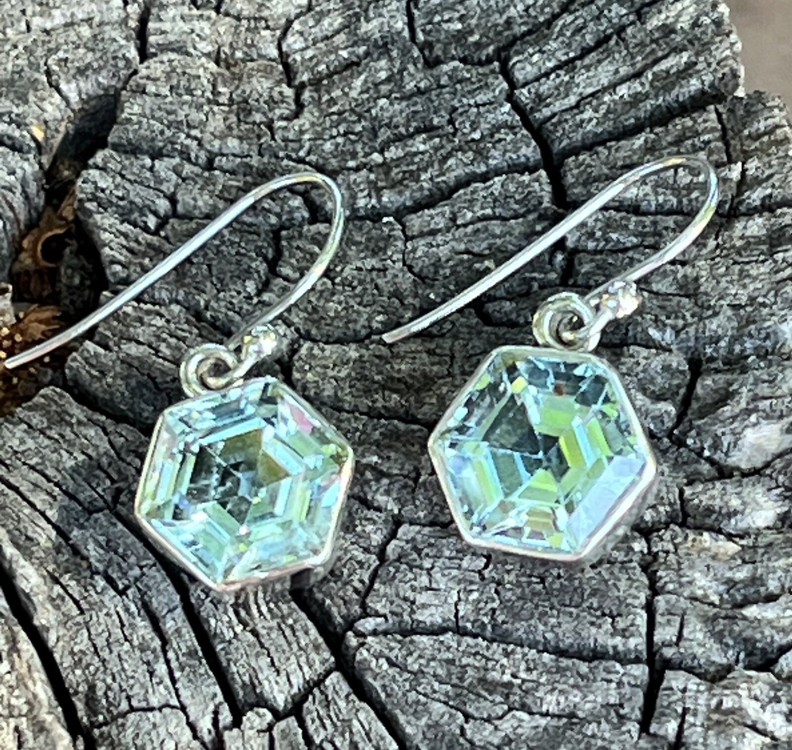 Sterling Silver Hexagonal Blue Topaz Earrings - image 10