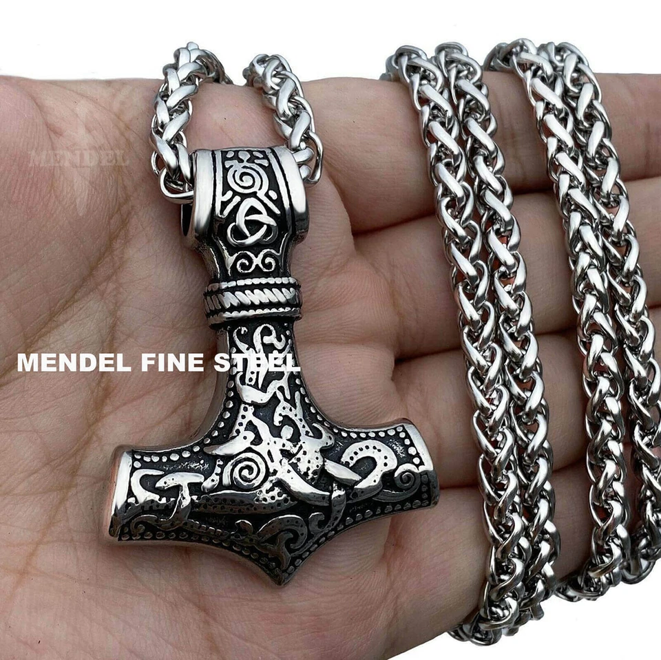 MENDEL 30 Inch Mens 3D Heavy Stainless Steel Thors Hammer Pendant Necklace Chain - Image 3 of 4