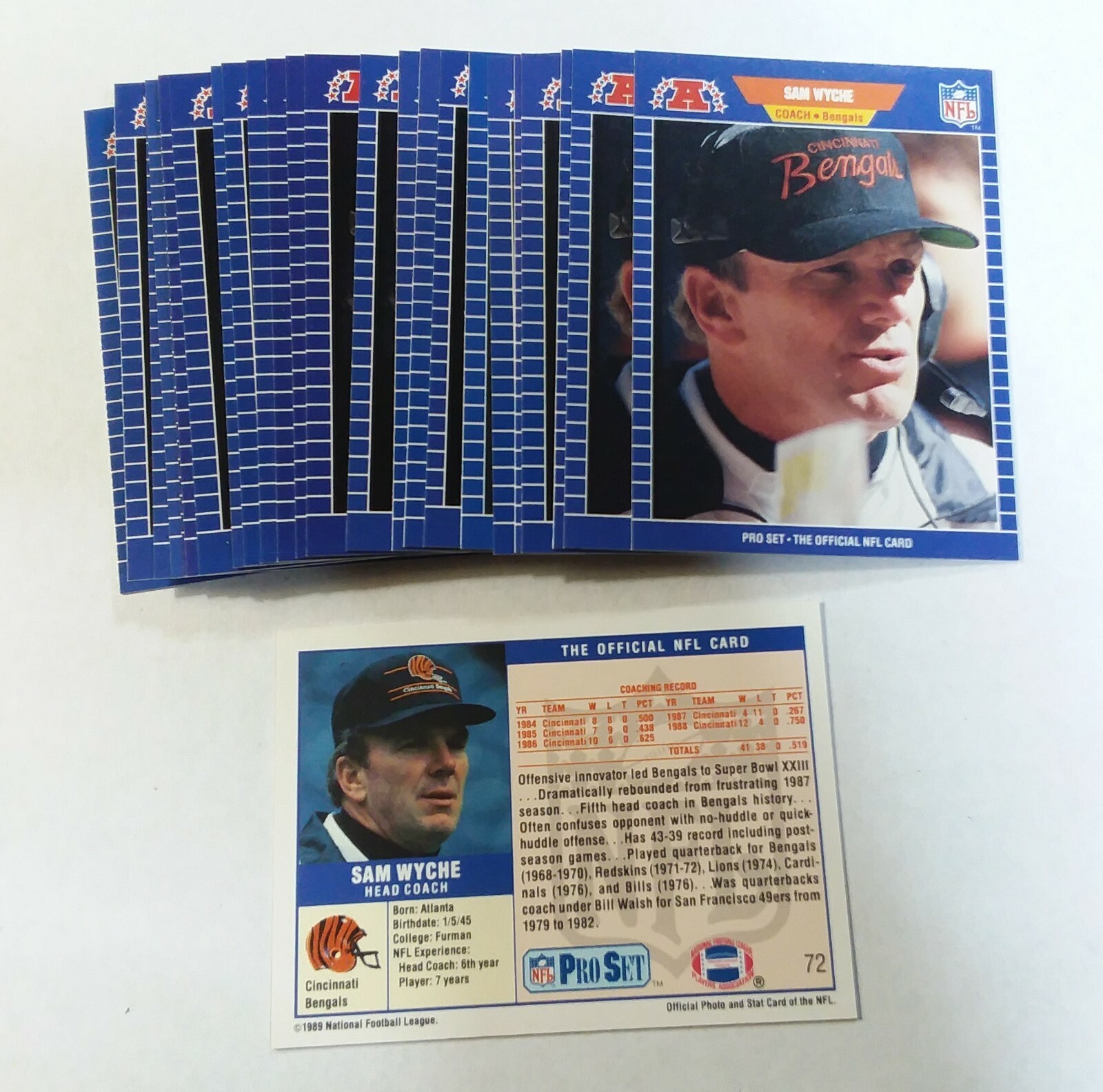 1989 Pro Set #72 SAM WYCHE (COACH) Lot of (10)