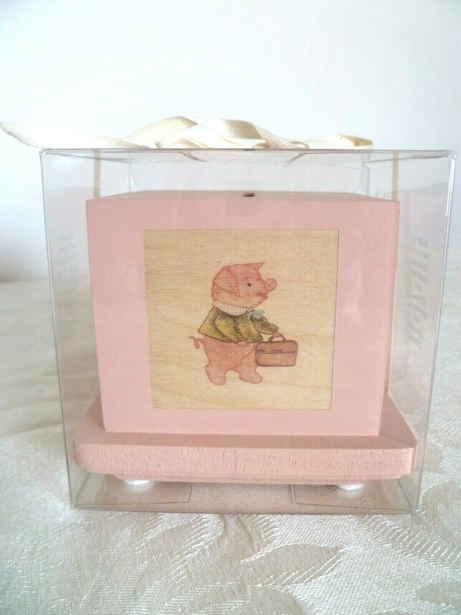 Hand Painted Stamped Vintage Style Wood Pink Piggy Bank Baby Girl