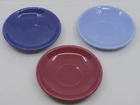 3 VINTAGE SHENANGO CHINA GALA WARE SAUCERS, BLUE, COBALT, BURGUNDY, FIESTA STYLE