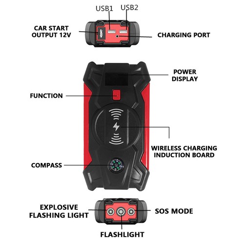 99800mah KFZ Auto Starthilfe Car Jump Starter 12v Ladegerät Booster Powerbank - Bild 5 von 13