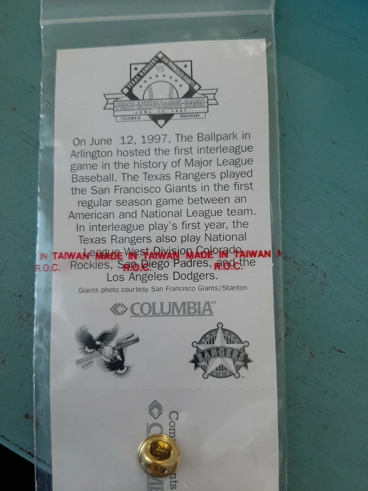 June 1997 Texas Rangers vs San Francisco Giants First InterLeague Game SGA Pin - Image 4 of 4
