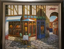 C Zester Signed TexturedFramed Canvas Painting 28"Lx24"W Restaurant  Cobblestone