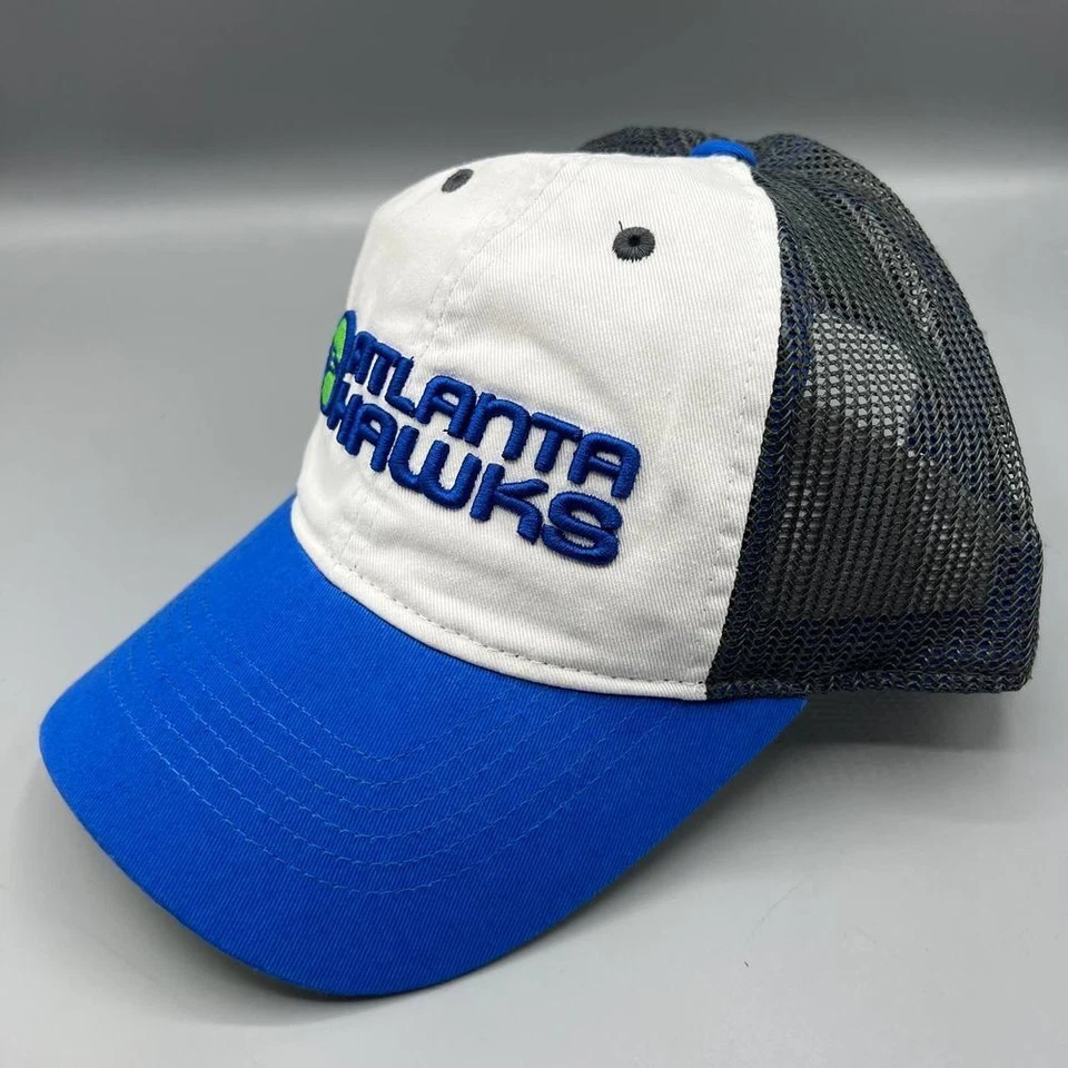 Atlanta Hawks Trucker Hat Men White Blue Adidas Snap Back Cap - Image 2 of 4