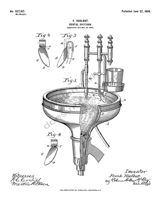 1899 Dentist Dental Spittoon Rinse Sink Patent Print - White