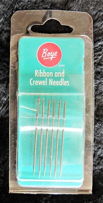 6pc Ribbon & Crewel Needles Metal Size 1-7/8'' Long Wright's Boye Large Eye NIP
