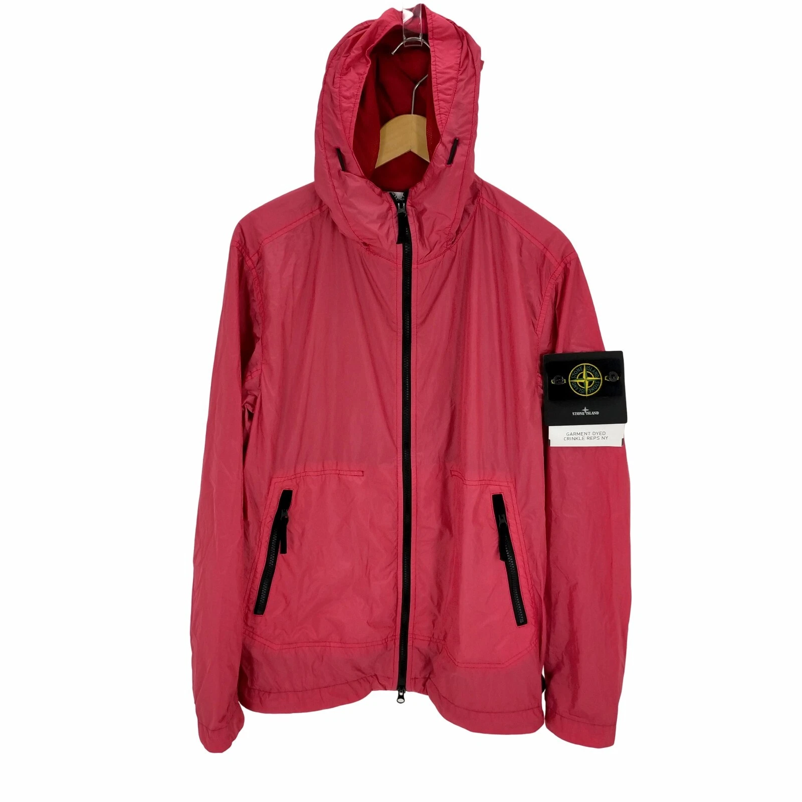 Stone Island Crinkle Reps NY Giacca con Cappuccio Rosso Rosa Nylon Cerniera Taglia M Autore