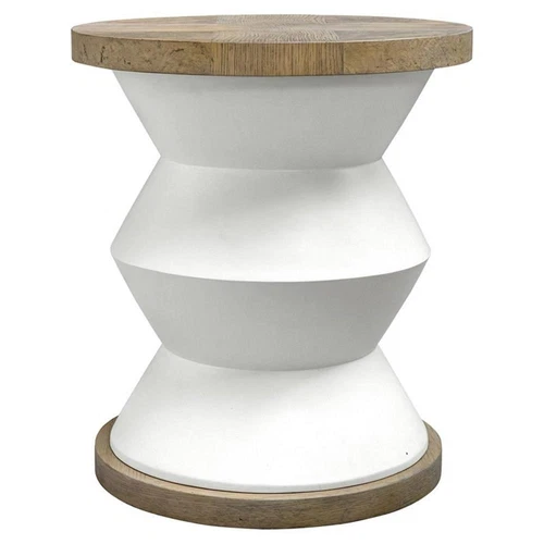 Uttermost Spool Geometric Wood Side Table with Light Honey Stain in Matte White - Picture 3 of 4