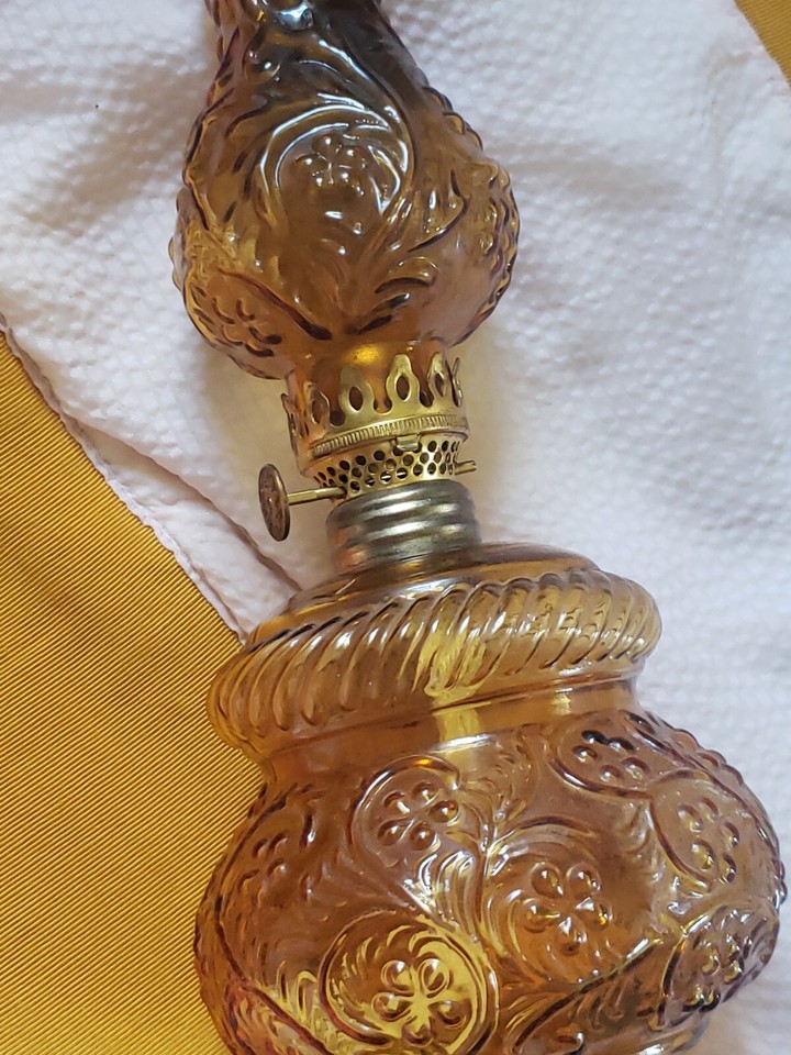 oil lamps antique amber glass lamp eBay