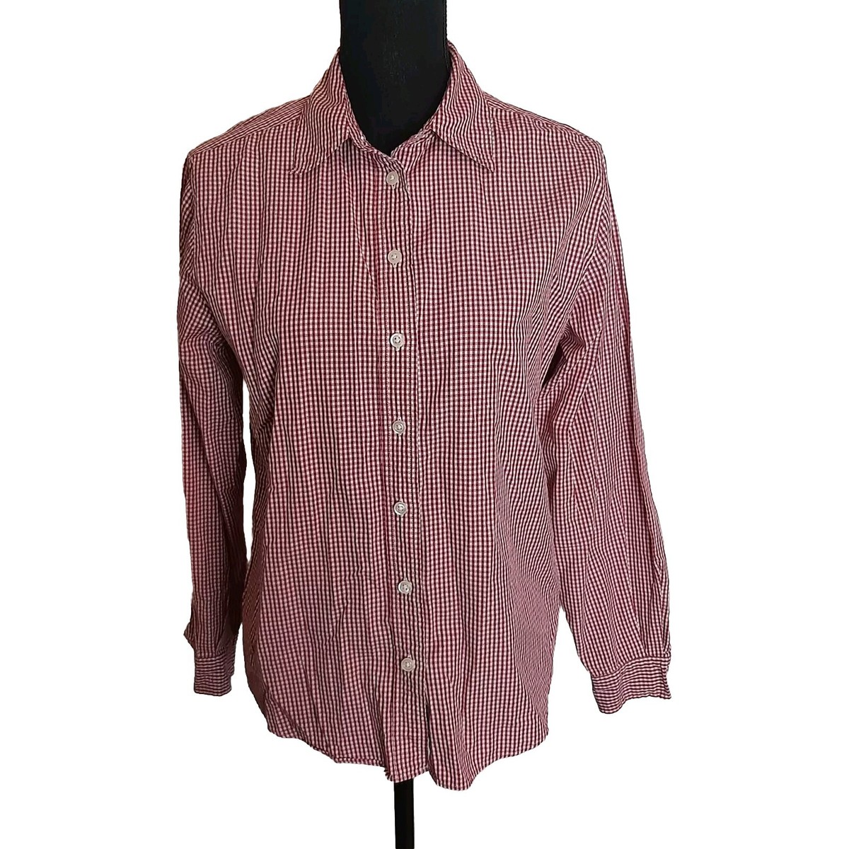 Talbots Button Up Top Size 10 Gingham Red White Plaid Check Shirt