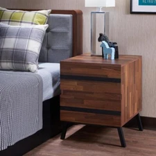 Modern Wood End Table with 2 Drawer, Accent Side Table,Nightstand for Bedroom