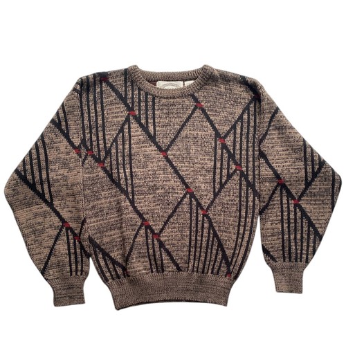 Mens Vintage Marquis Sweaters Long Sleeve Pullover Brown Red Crew Neck Sz Small - Picture 5 of 7