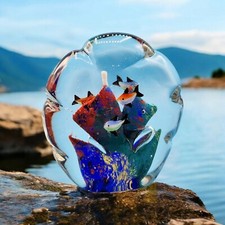 Vintage Art Glass Aquarium Sculpture School of Fish Paperweight Murano Style