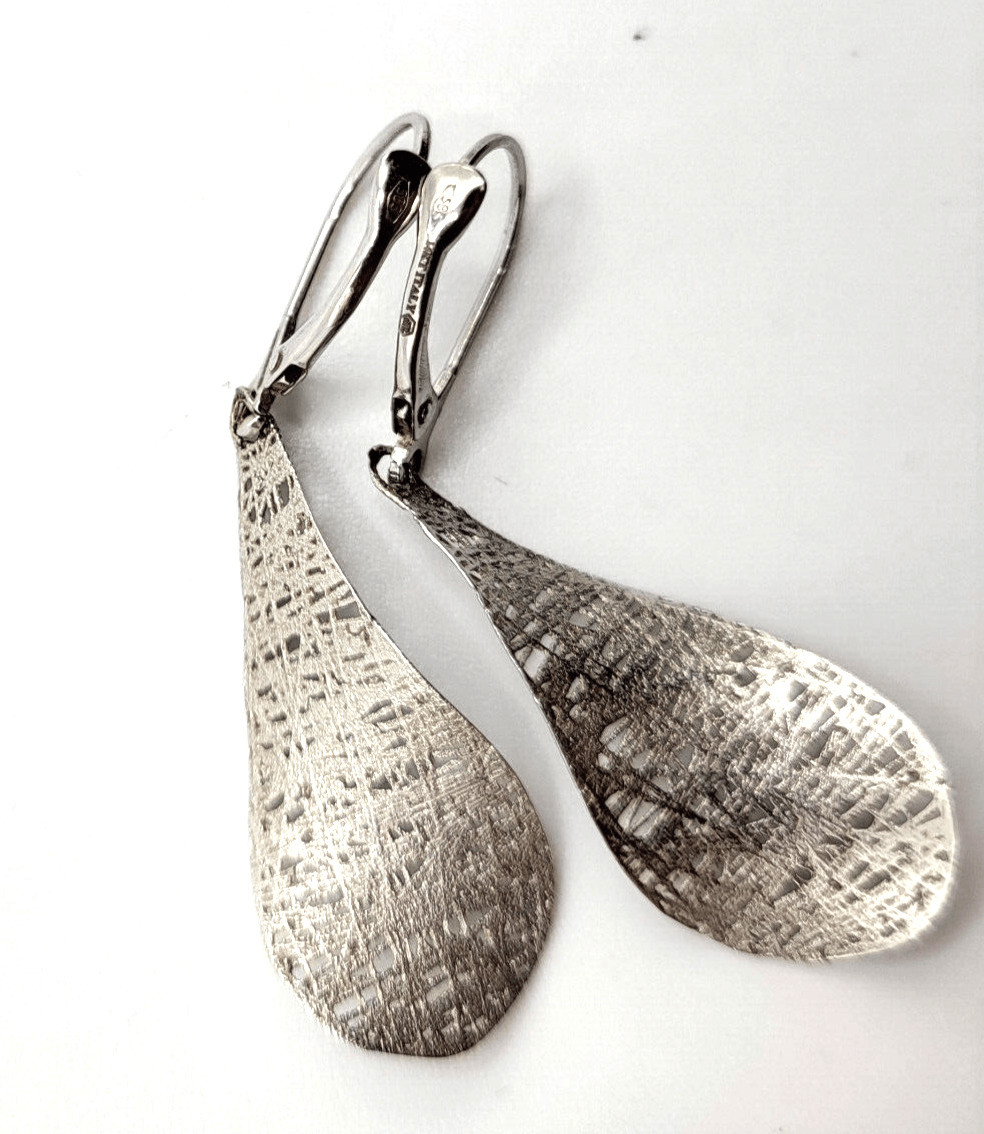 Sterling Silver Layered Leaf Dangle Drop Earrings… - image 1