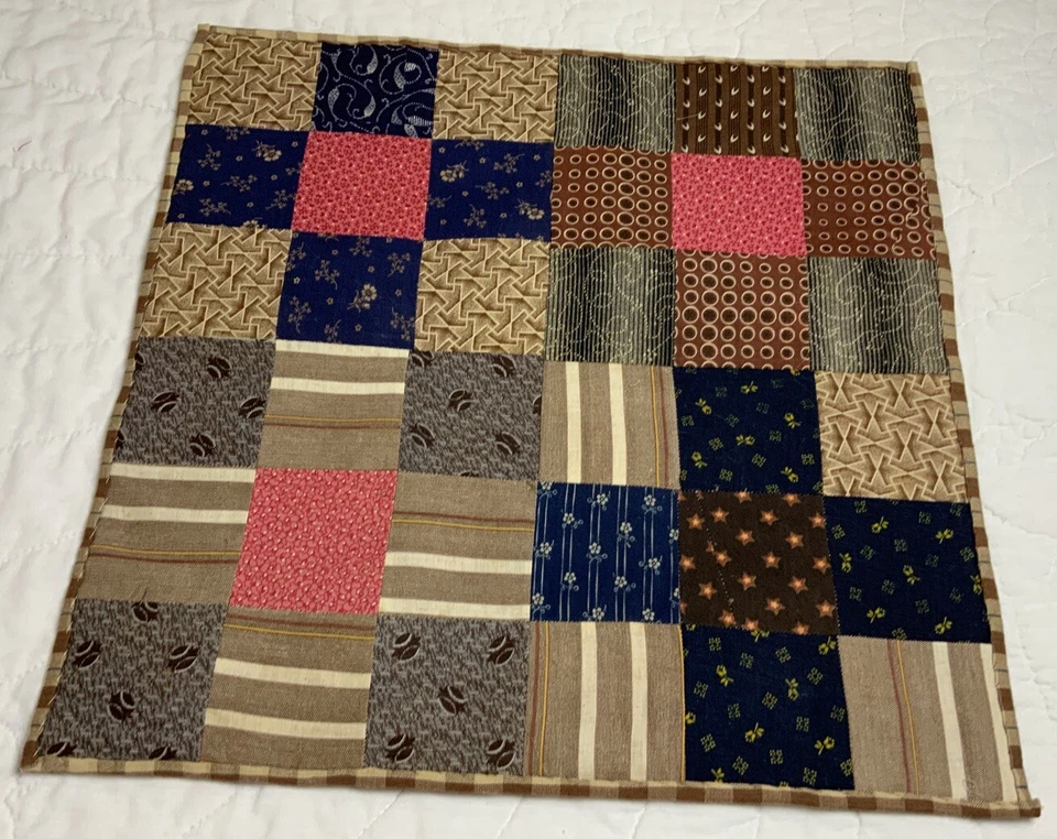 Antique Patchwork Quilt Table Topper, Nine Patch, Early Calico Prints, 1900’s - Image 2 of 4