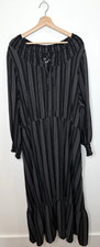 Terra & Sky Tiered Maxi Dress 4X Black Stripe Long Smocked Peasant Cottage Boho