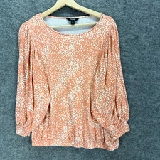 Simply Vera Vera Wang Blouse Women L Large Beige Animal Print Long Sleeve Rayon