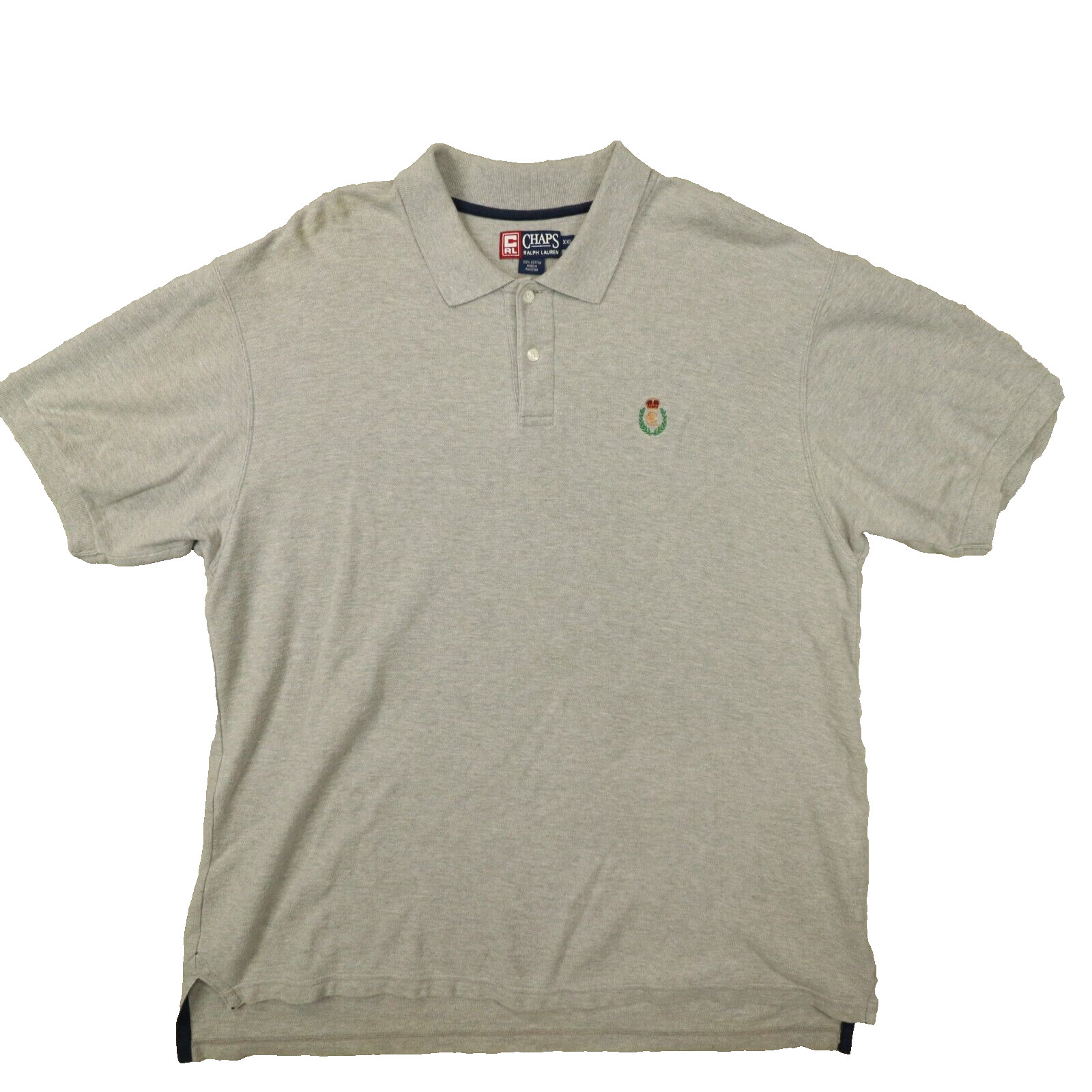 Chaps Ralph Lauren Vintage Light Grey Short Sleeve Crested Logo Polo size XXL