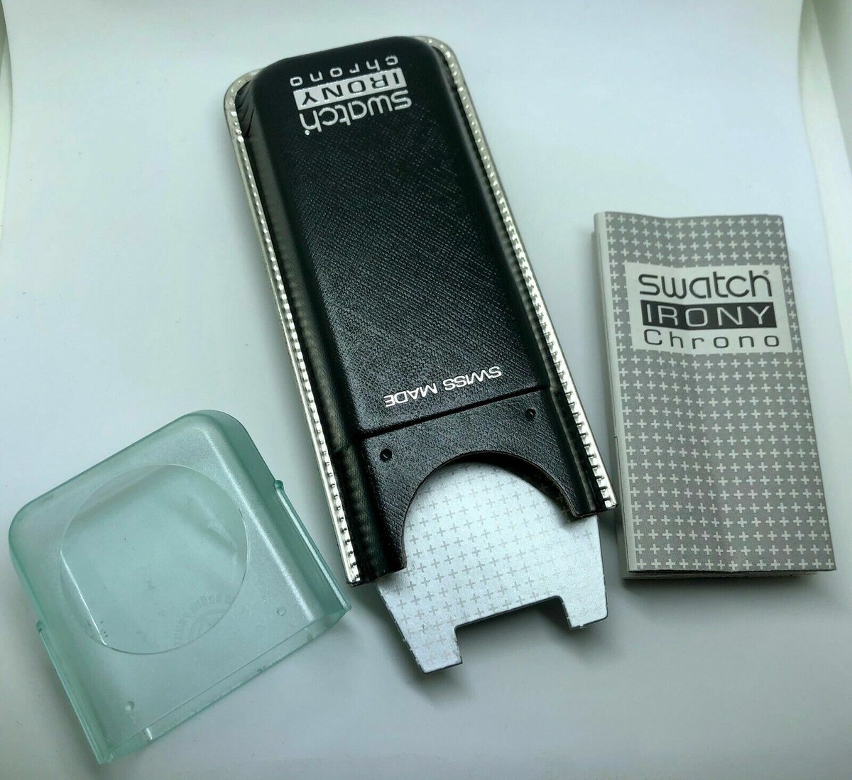 Vintage Swatch Irony Chrono Black Watch Case Storage Box + Manual.