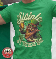 St Patricks day - Slainte T-Shirt gift for him and her cute leprechaun graphic