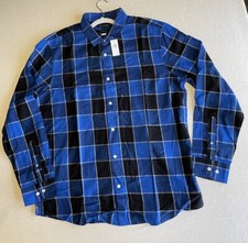 NWT Banana Republic SLIM Untucked Fit Blue Plaid Button Shirt XL Cotton/Tencel