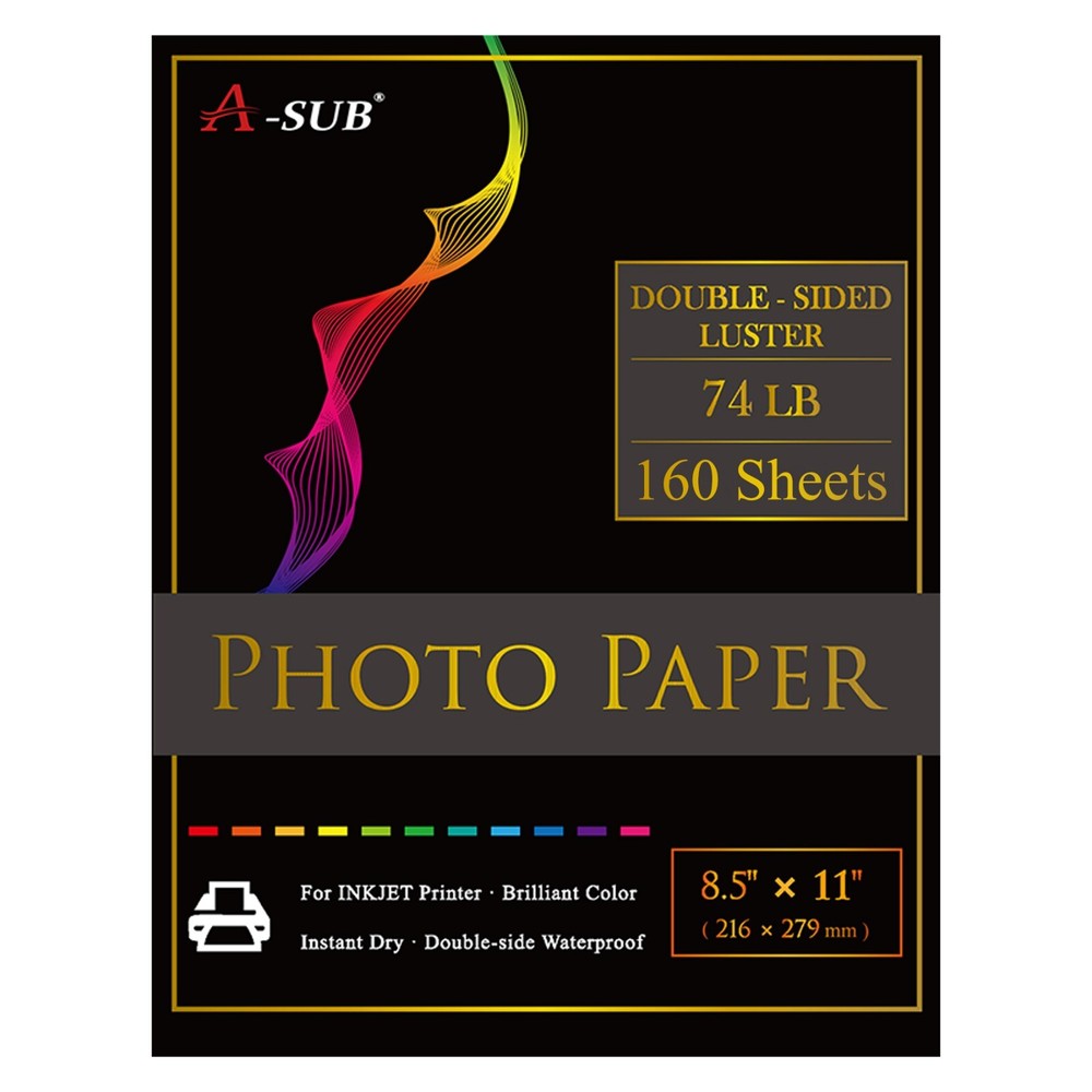 A-SUB Premium 8.5x11 Luster Photo Paper 74lb 160 Sheets for Inkjet Printers  