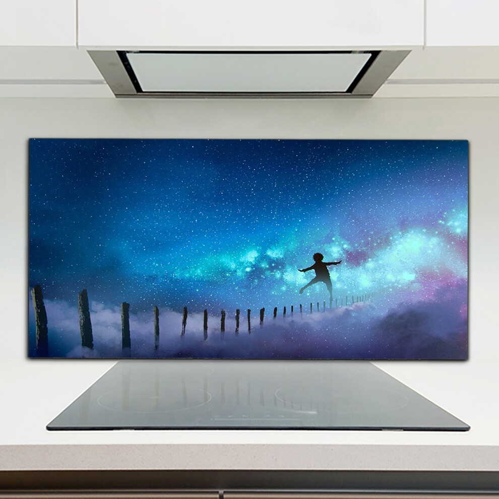 Junge der auf Holzstäben balanciert Küchenrückwand Spritzschutz auf Glas 120x60