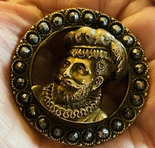 Ex Rare Antique HENRI IV Cut-Steel Brass Border Button, Ca.,1880s/1890s.
