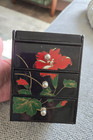 Vintage Black Lacquer Mirror Jewelry Box 3 Drawers Floral Bird Design Asian Box — photo 1