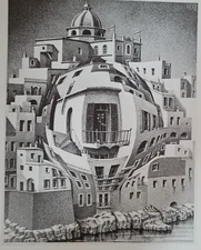 BALCONY the Illusion of a Town Spherical Magnification M C Escher 11x7.75" Print