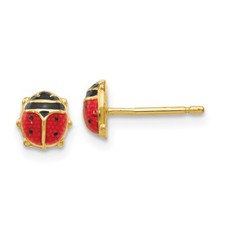 6mm 14K Yellow Gold Enameled Ladybug Stud Earrings YE593